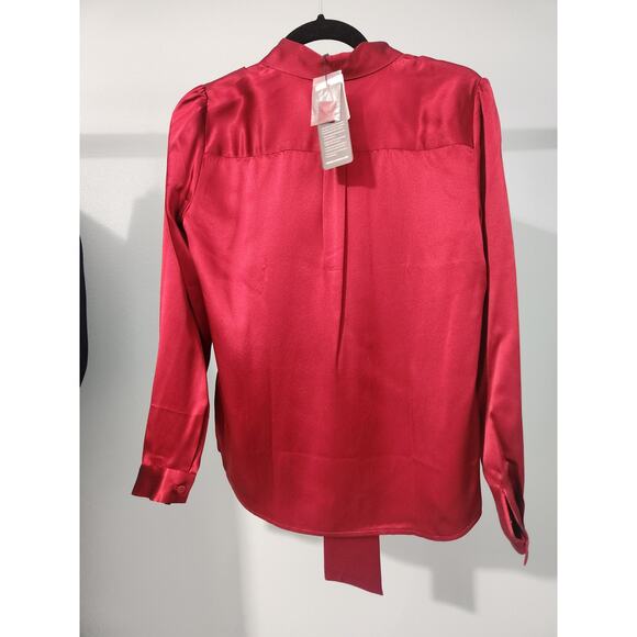 LilySilk Women Bow-tie Neck Silk Red Blouse - Size Small - Picture 3 of 5